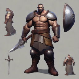 A full-body image of a 35-year-old male ex-military warrior for Dungeons and Dragons