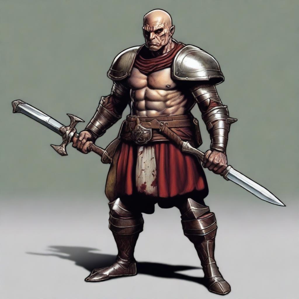 Una imagen de cuerpo completo de un guerrero humano exmilitar de 35 años para Dungeons and Dragons