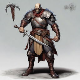 Una imagen de cuerpo completo de un guerrero humano exmilitar de 35 años para Dungeons and Dragons