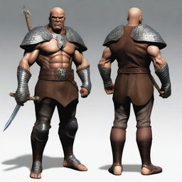 Una imagen de cuerpo completo de un guerrero humano exmilitar de 35 años para Dungeons and Dragons