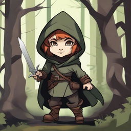 A detailed illustration of a female gnome rogue character for Dungeons & Dragons