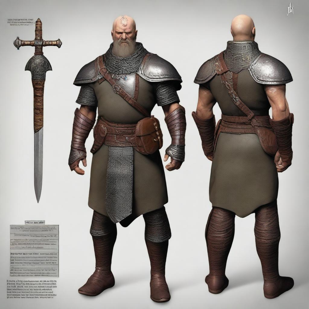 Una imagen de cuerpo completo de un guerrero humano exmilitar de 35 años para Dungeons and Dragons