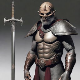 Una imagen de cuerpo completo de un guerrero humano exmilitar de 35 años para Dungeons and Dragons