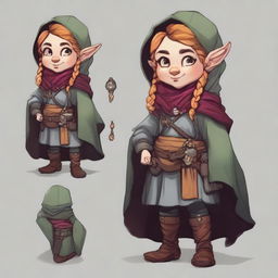 Create detailed character art of a gnome woman in the Rogue class for Dungeons and Dragons