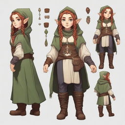 Create detailed character art of a gnome woman in the Rogue class for Dungeons and Dragons