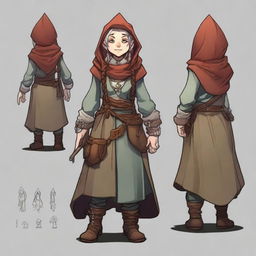 Create detailed character art of a gnome woman in the Rogue class for Dungeons and Dragons