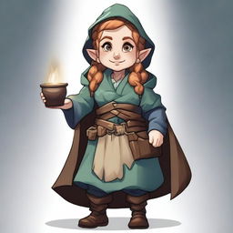 Create detailed character art of a gnome woman in the Rogue class for Dungeons and Dragons