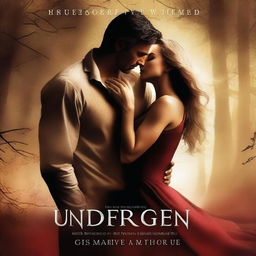 Create a mature, provocative romance book cover with the title 'Unforgiven' in a fantasy style