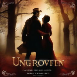 Create a mature, provocative romance book cover with the title 'Unforgiven' in a fantasy style