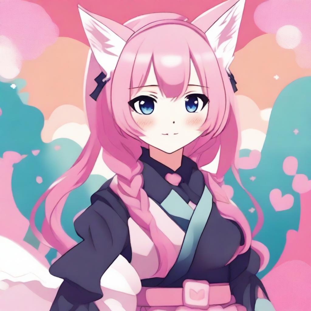 Create an anime-style waifu character with pink hair and fox ears