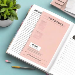 Create a visually appealing cover for a PDF planner titled 'ADHD Planner Hyperlinked'