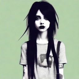 A tall and skinny emo girl with black hair and black lips