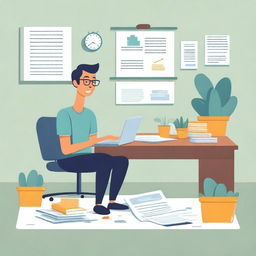 An illustration showing a small business owner working on budgeting and financial planning