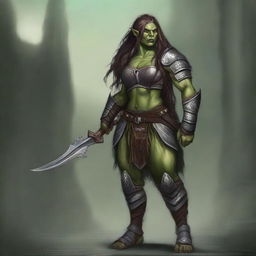 A detailed illustration of a female half-orc