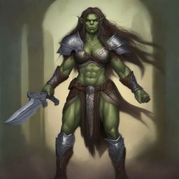 A detailed illustration of a female half-orc