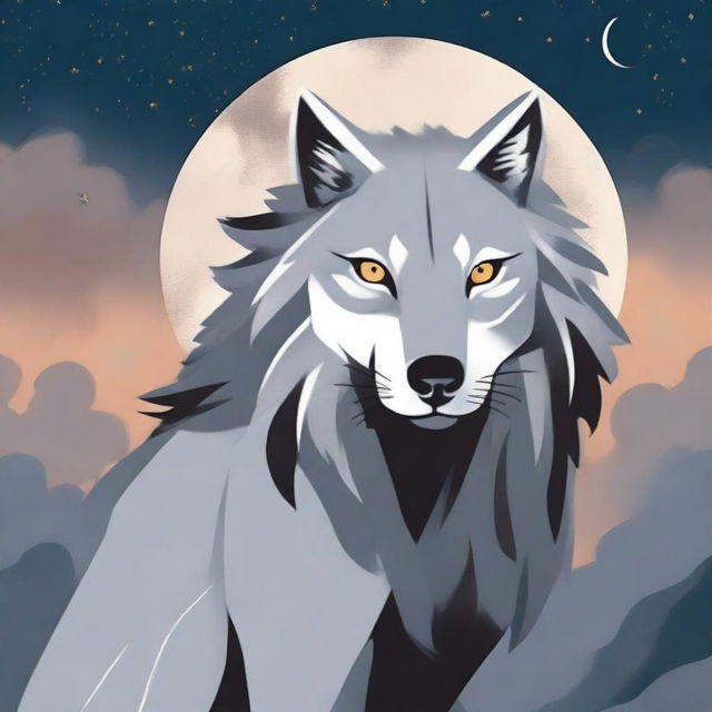 A book cover illustration featuring a hybrid creature that is a wolf with a lion's mane