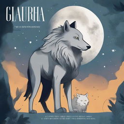 A book cover illustration featuring a hybrid creature that is a wolf with a lion's mane