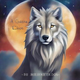 A book cover featuring a wolf-lion hybrid, a wolf with a lion's mane, gazing at a bright, glowing moon with stars shining intensely