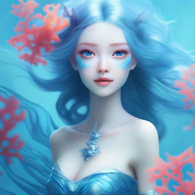 Create an image of a sea elf with blue clair skin