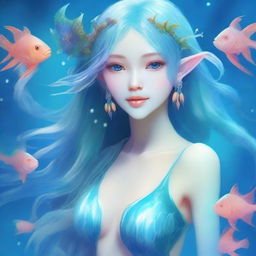 Create an image of a sea elf with blue clair skin