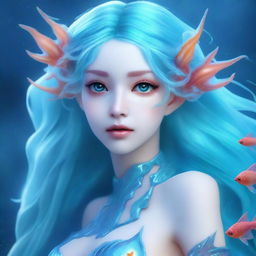 Create an image of a sea elf with blue clair skin