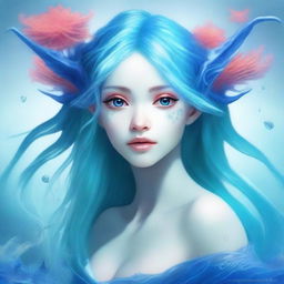 Create an image of a sea elf with blue clair skin