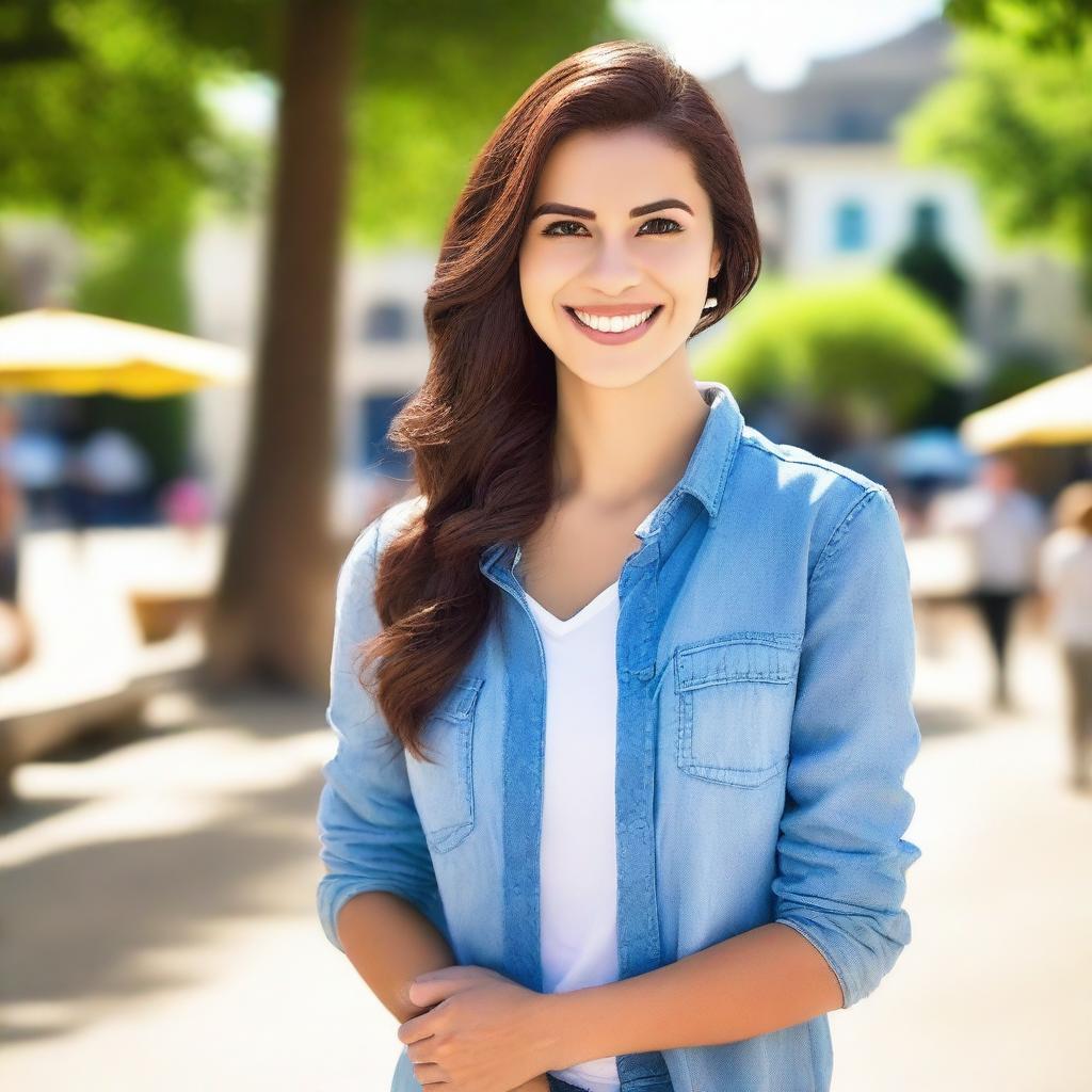 Create an image of an attractive person with a warm smile and friendly demeanor