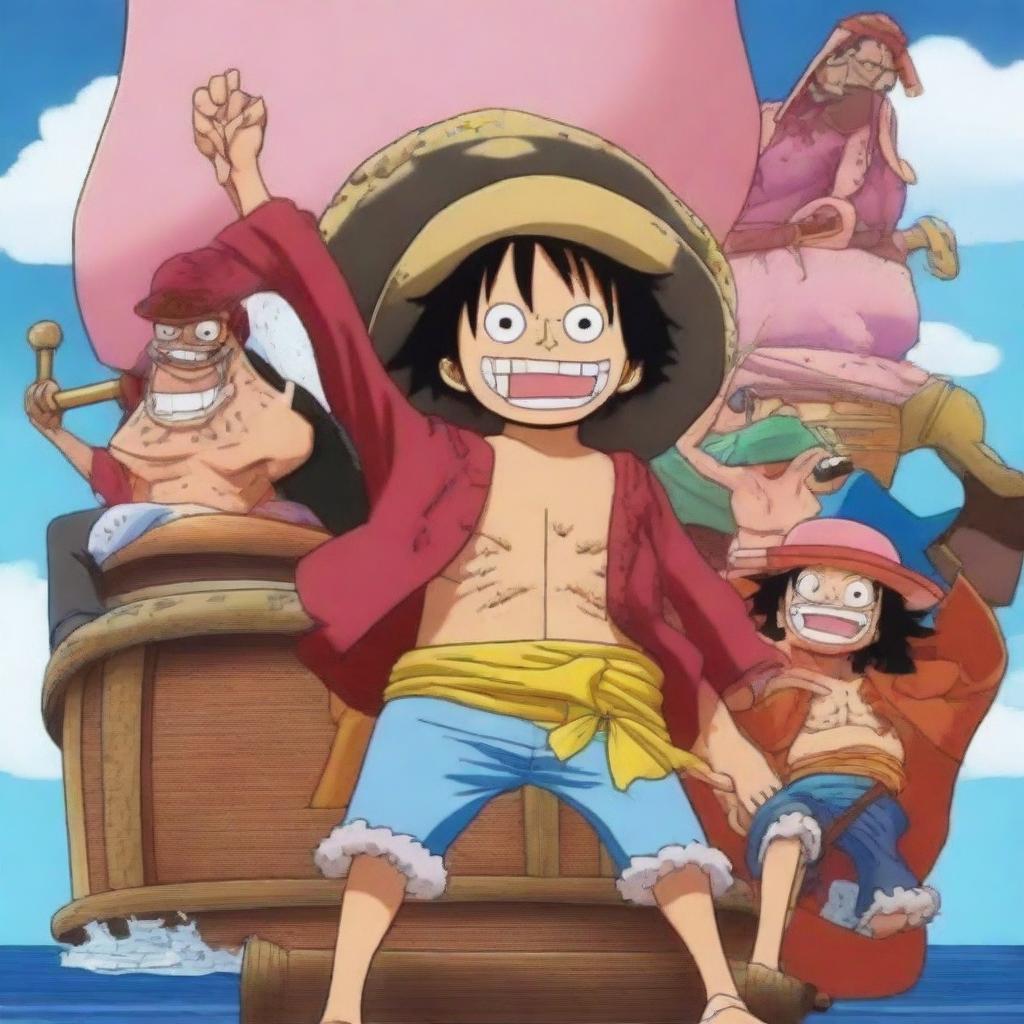 Create a vibrant image featuring characters from the One Piece universe