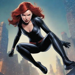 A detailed illustration of Black Widow from the Marvel universe, highlighting her athletic and strong physique