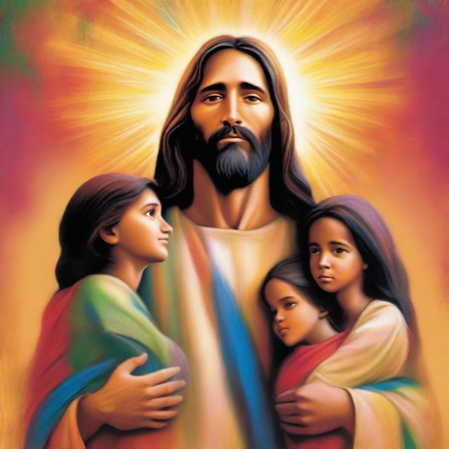 A powerful and impactful book cover featuring Jesus holding a family in his arms