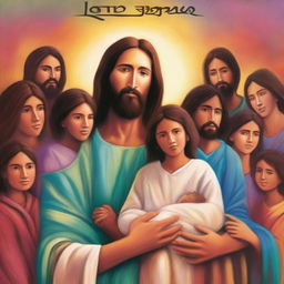 A powerful and impactful book cover featuring Jesus holding a family in his arms