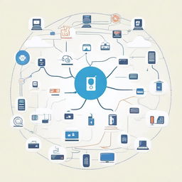 Create a simple illustration showing a network of IoT devices interconnected through the internet