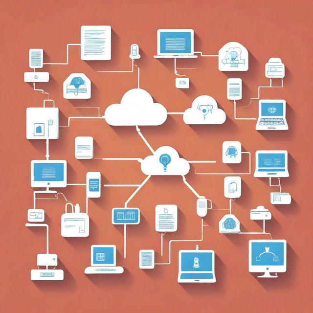 Create a simple illustration showing a network of IoT devices interconnected through the internet