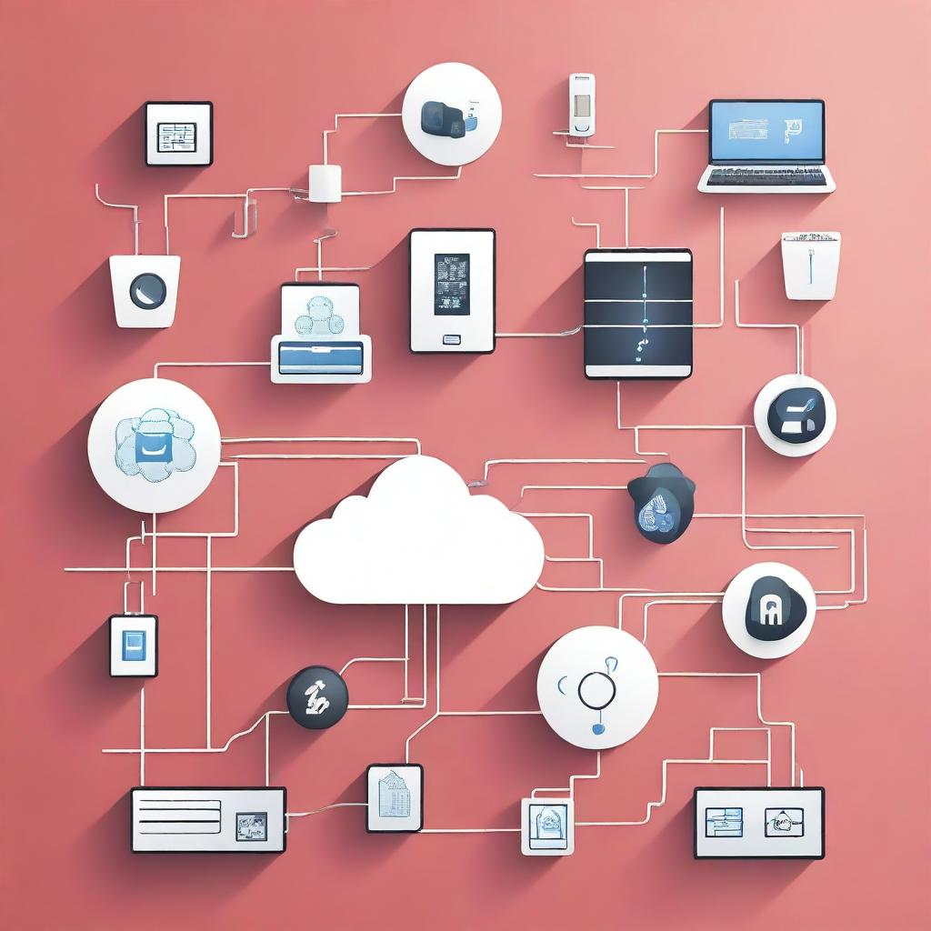 Create a simple vector illustration showing a network of IoT devices interconnected through the internet