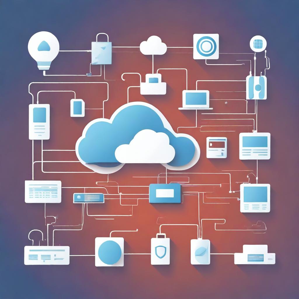 Create a simple vector illustration showing a network of IoT devices interconnected through the internet