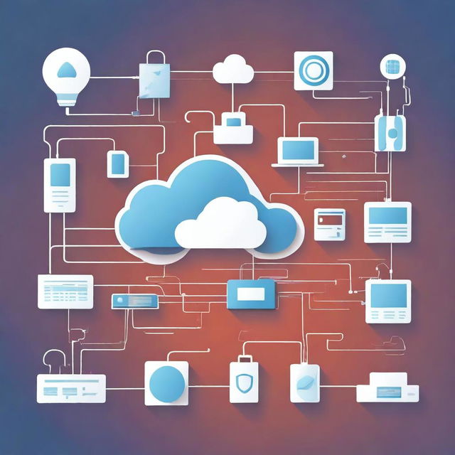 Create a simple vector illustration showing a network of IoT devices interconnected through the internet