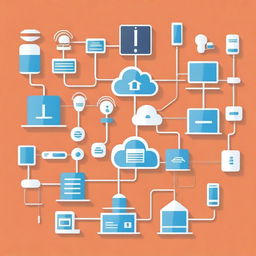 Create a simple vector illustration showing a network of IoT devices interconnected through the internet