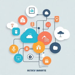 Create a simple vector illustration showing a network of IoT devices interconnected through the internet