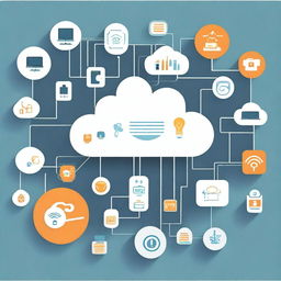 Create a simple vector illustration showing a network of IoT devices interconnected through the internet