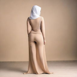 A beautiful and gorgeous Arab woman with a curvy figure, wearing a bikini and a hijab