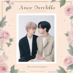 Create a book cover featuring Suga and Jimin from BTS with the title 'Amor Prohibido' and written by @_armybts_girl