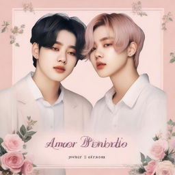 Create a book cover featuring Suga and Jimin from BTS with the title 'Amor Prohibido' and written by @_armybts_girl