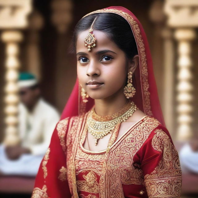 A young girl being matched for an arranged marriage in a traditional setting