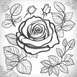 A beautiful rose flower with intricate details and patterns, designed as a coloring book cover