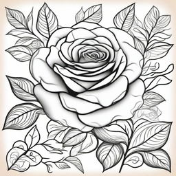 A beautiful rose flower with intricate details and patterns, designed as a coloring book cover