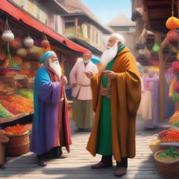 A man meets a wizard at a bustling market