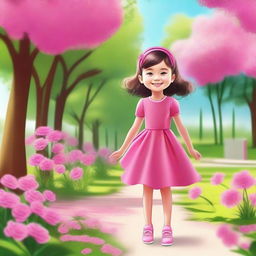 A small girl wearing a stylish, hot pink dress