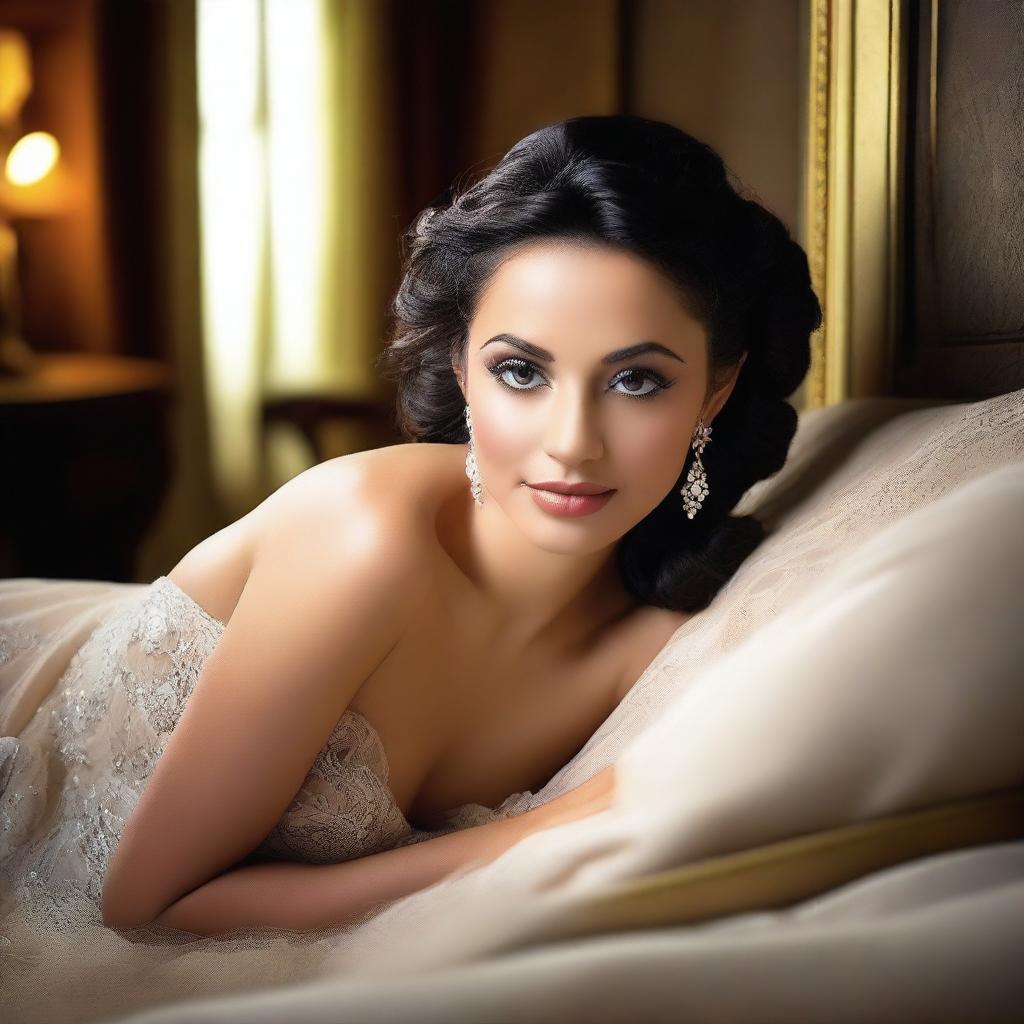 Create an image that depicts a sensual and alluring scene, focusing on elegance and sophistication