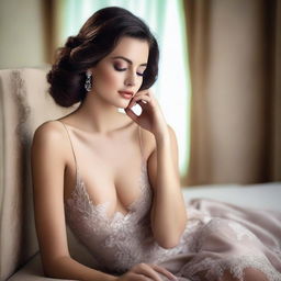 Create an image that depicts a sensual and alluring scene, focusing on elegance and sophistication