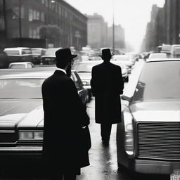 A Lubavitch Hasidic Jew waiting on a busy highway with many cars in Brooklyn